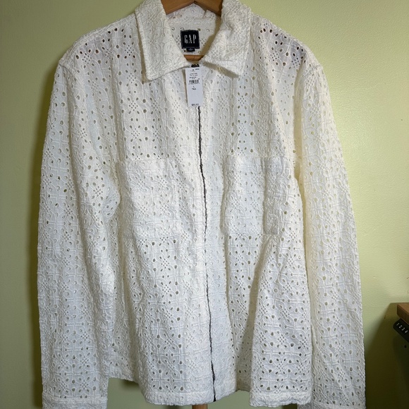GAP Poplin Eyelet Full-Zip Pocket Shirt L Tall NWT - Picture 8 of 9